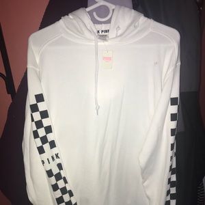 NWT PINK CHECKERED WHITE HOODIE